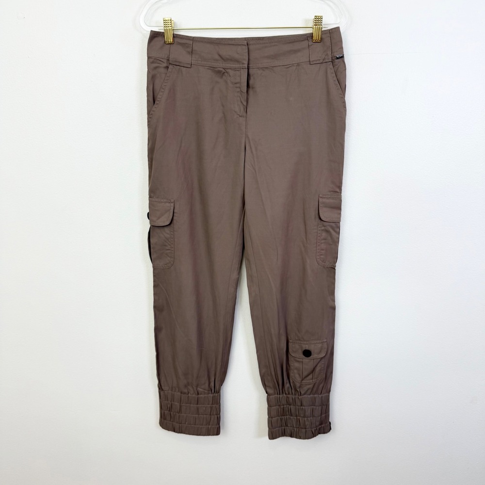 St. John Sport Cargo Pants Brown Cropped Utility Joggers Size 4